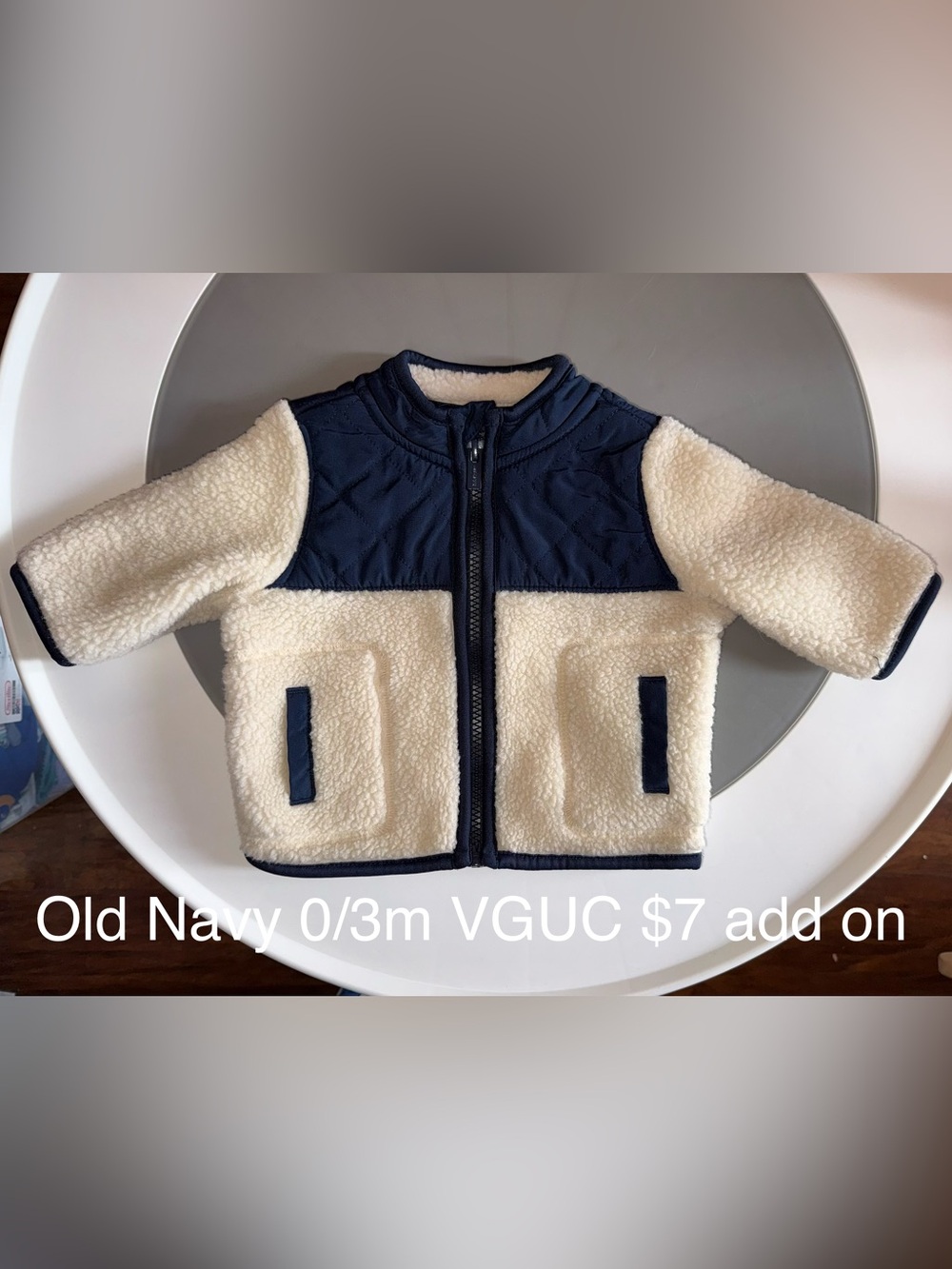 Old Navy Cream and Navy Sherpa Jacket